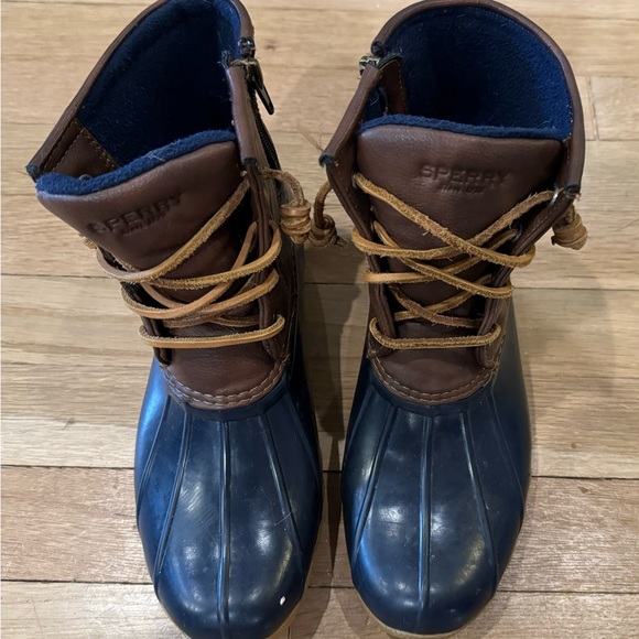 Sperry Navy Brown Saltwater Duck Boots Shoes YG55203 - Girls Size 5 - Picture 3 of 5